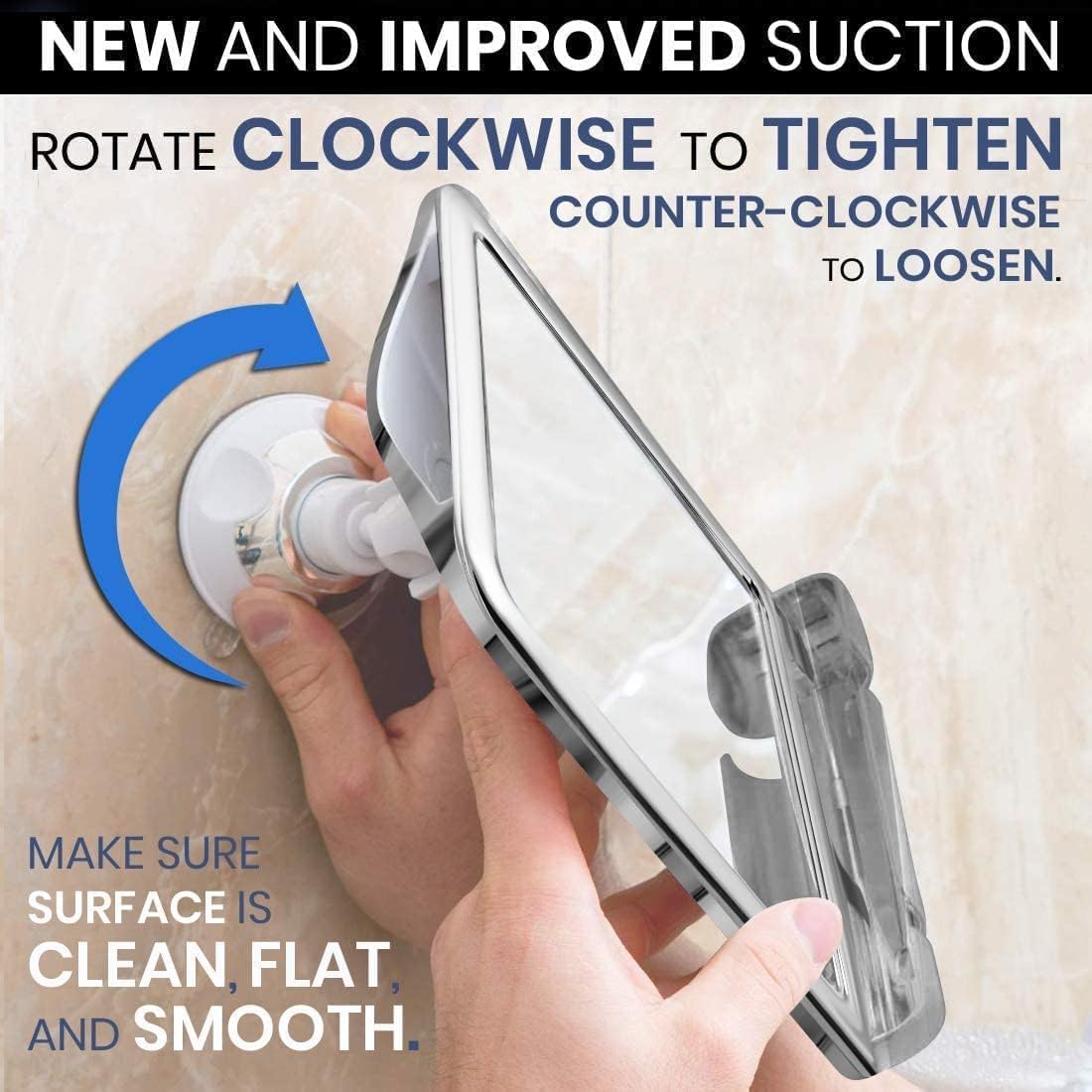 MIRRORVANA Fogless Shower Mirror for Shaving with Razor Holder and Dual Anti Fog Design - Upgraded 360 Swivel Suction Cup with B