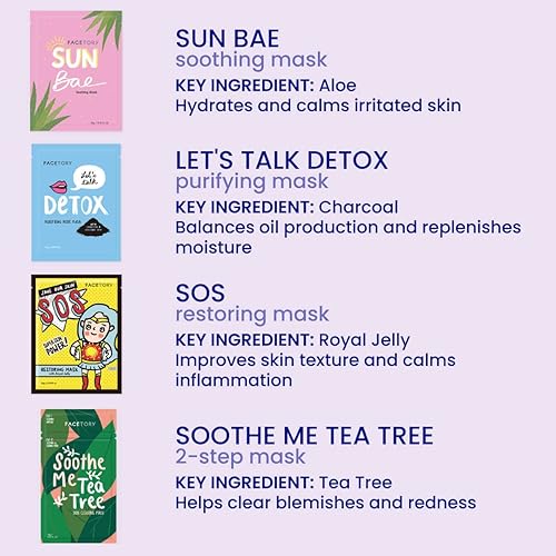 Facetory Best Of Seven Facial Masks Collection - Hydrate, Radiance Boost, Soothe, Revitalize, Nourish, Purify Skin - For All Ski