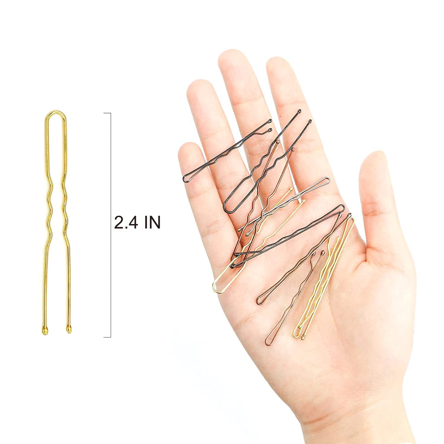 Hoyols U Shaped Hair Pins Blonde, U Shape Bobby Pins Metal Curved Curly Waved Bun Clips Hairpin for Buns Women Girls Grips Hairs