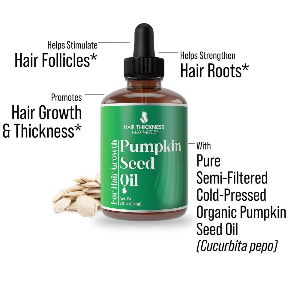 Pumpkin Seed Oil For Hair Growth. Cold-Pressed, Vegan Topical Serum For Thickening, Moisturizing, Strengthening. Women + Men Sca