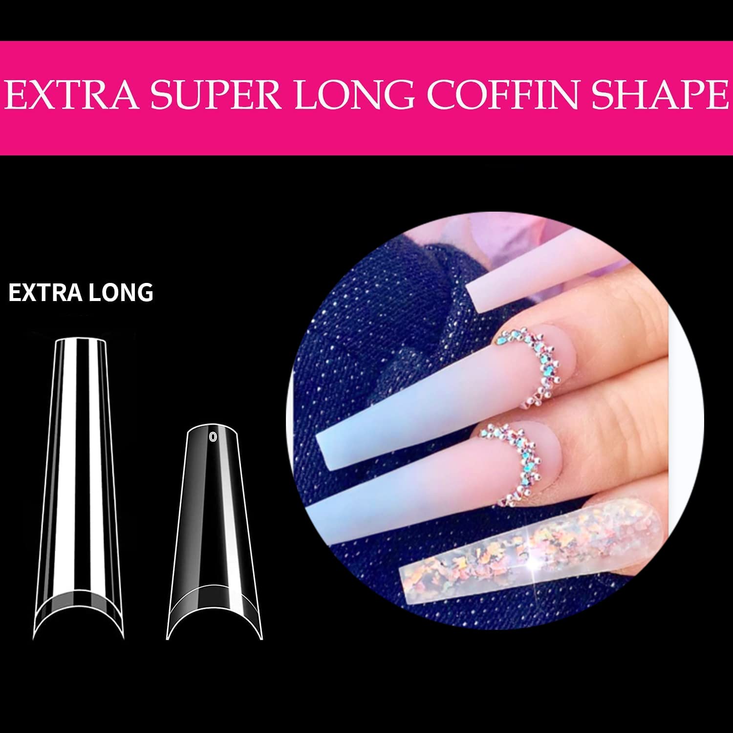 UNA gELLA Extra Long coffin Nail Tips No c curve 500PcS XXL Long clear Nail Tips Acrylic Nail Tips Soft gelly Jelly Half cover L