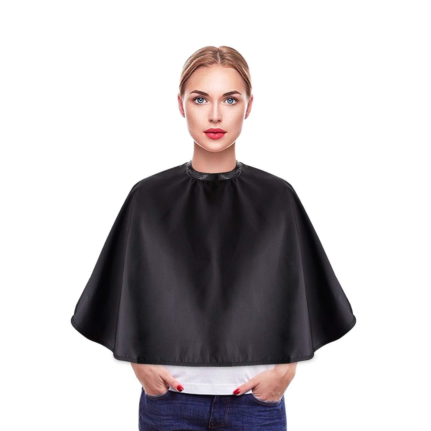 Noverlife Black Makeup Cape, Chemical & Water Proof Beauty Salon Shorty Smock For Clients, Lightweight Comb-Out Beard Apron Shor
