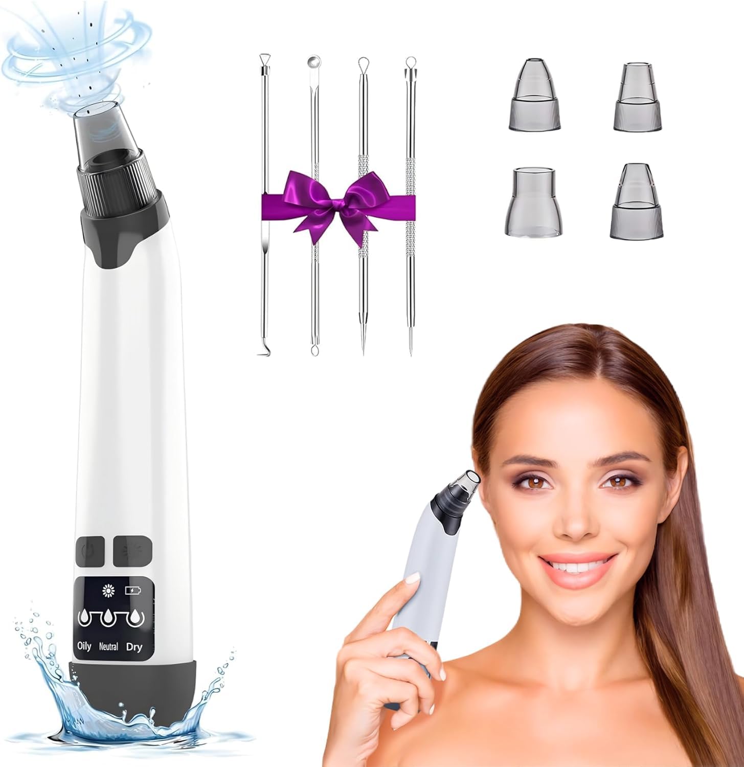 Blackhead Remover Vacuum - Powerful Pore Vacuum for Cleansing, Blackhead Extractor with 3 Adjustable Suction Levels, 4 Blackhead