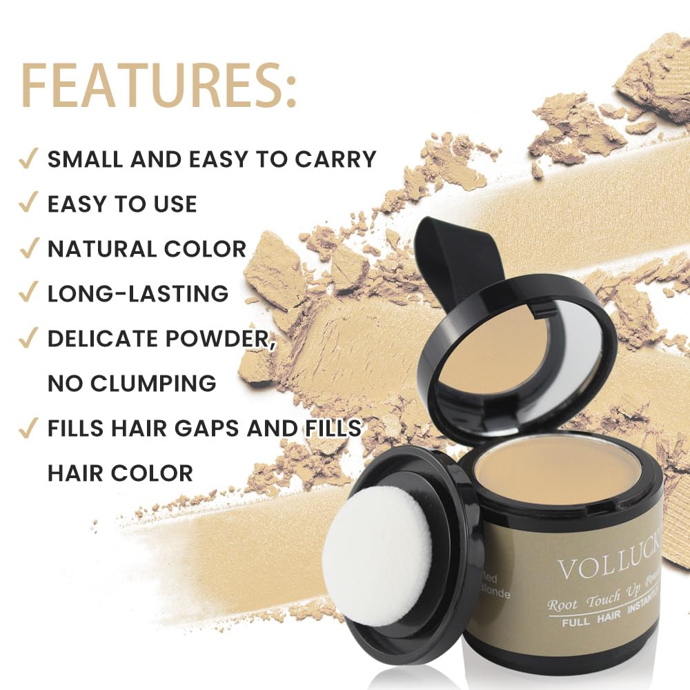 Volluck Root Touch Up Hair Color Powder - Cover Bald Spots, Eyebrows, 0.35 Ounce, Medium Blonde For Women And Men