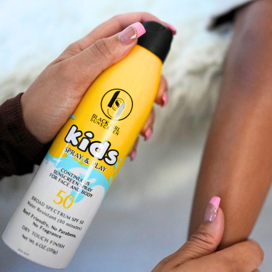 Black Girl Sunscreen Kids SPF 50 Sunscreen Spray N Play,Vegan & Water-Resistant,Will not Leave White Residue,Dry touch finish,No