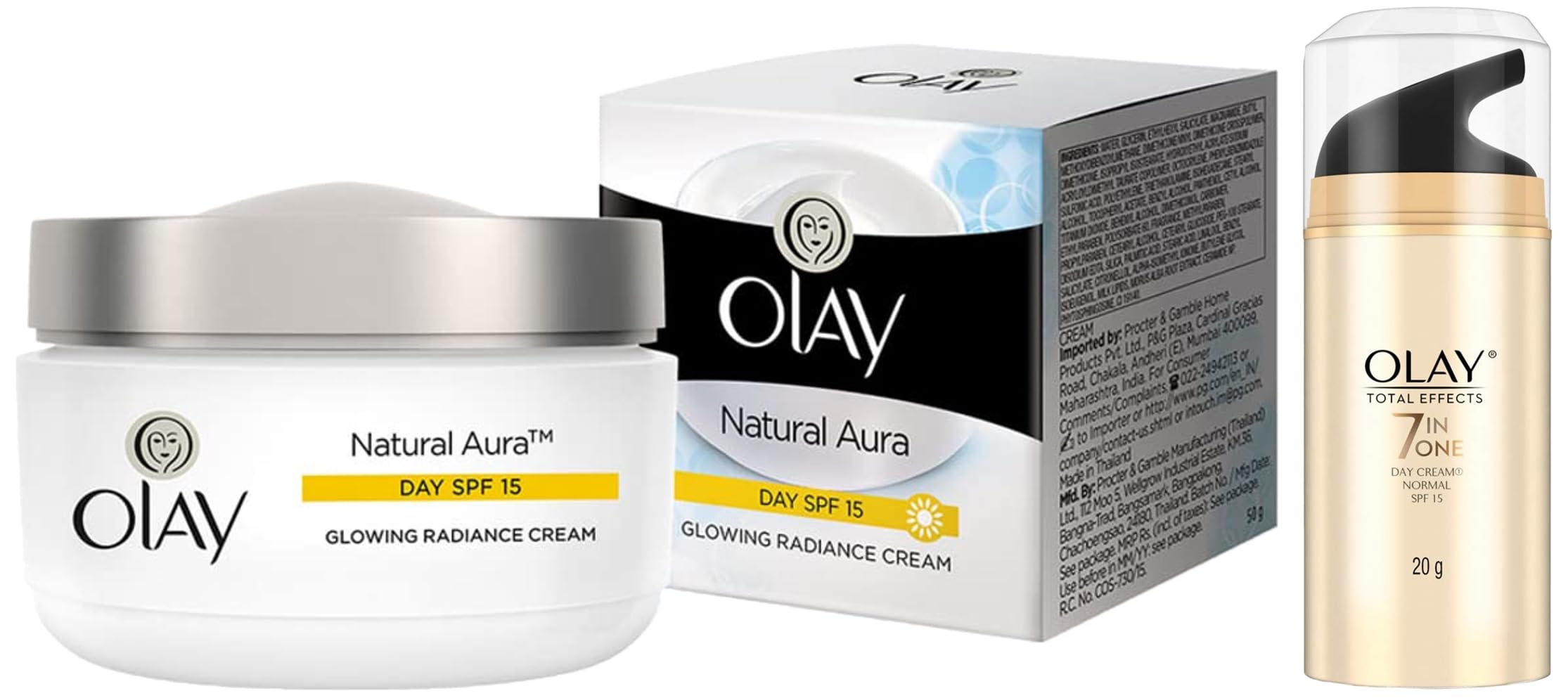Olay Day Cream Natural White Fairness Moisturiser Spf 24, 50G & Olay Day Cream Total Effects 7 In 1, AntiAgeing Spf 15, 20G