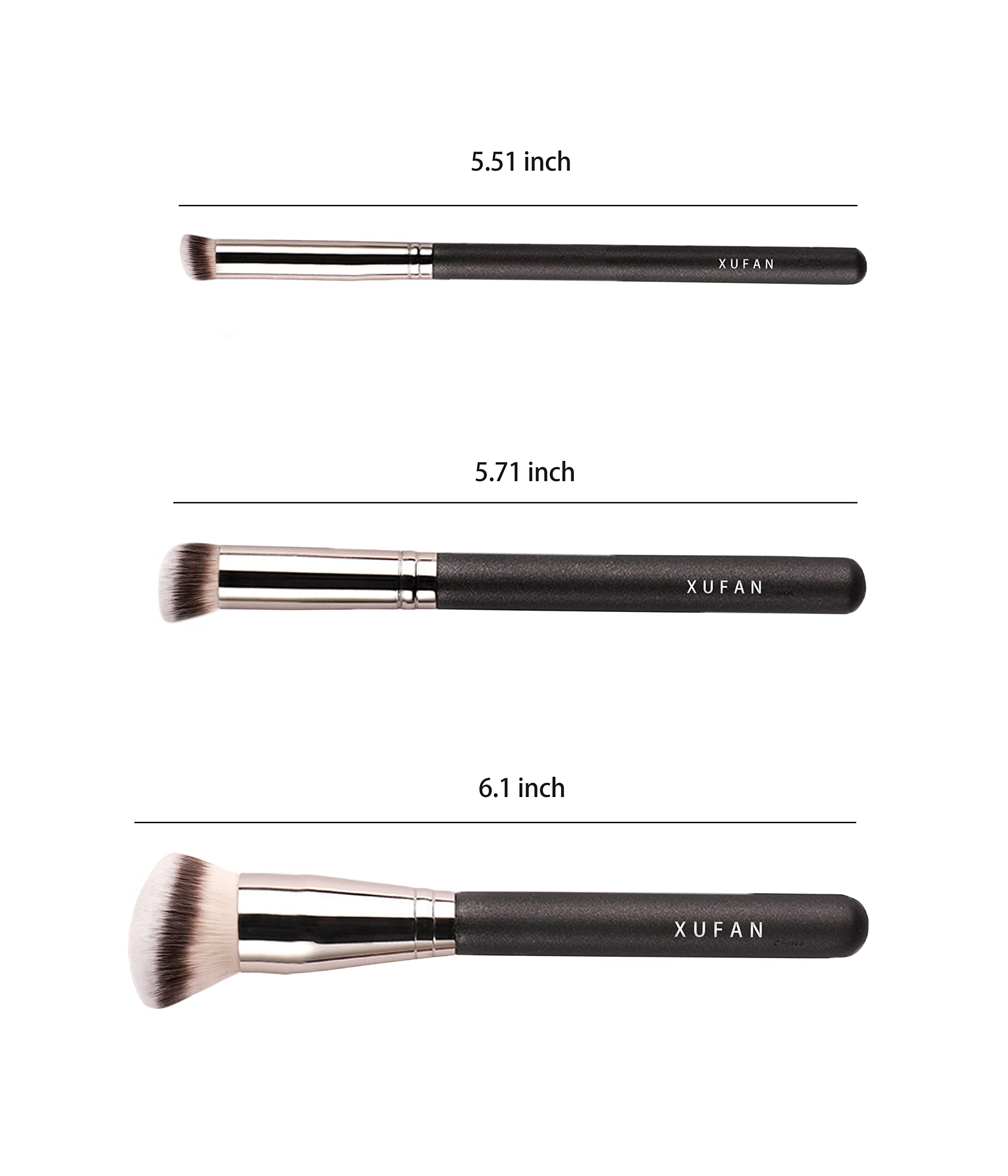 Xufan 3Pcs Foundation Concealer Brushes, Under Eye Mini Angled Brush, Nose Contour Brush, Small Makeup Foundation Brushes