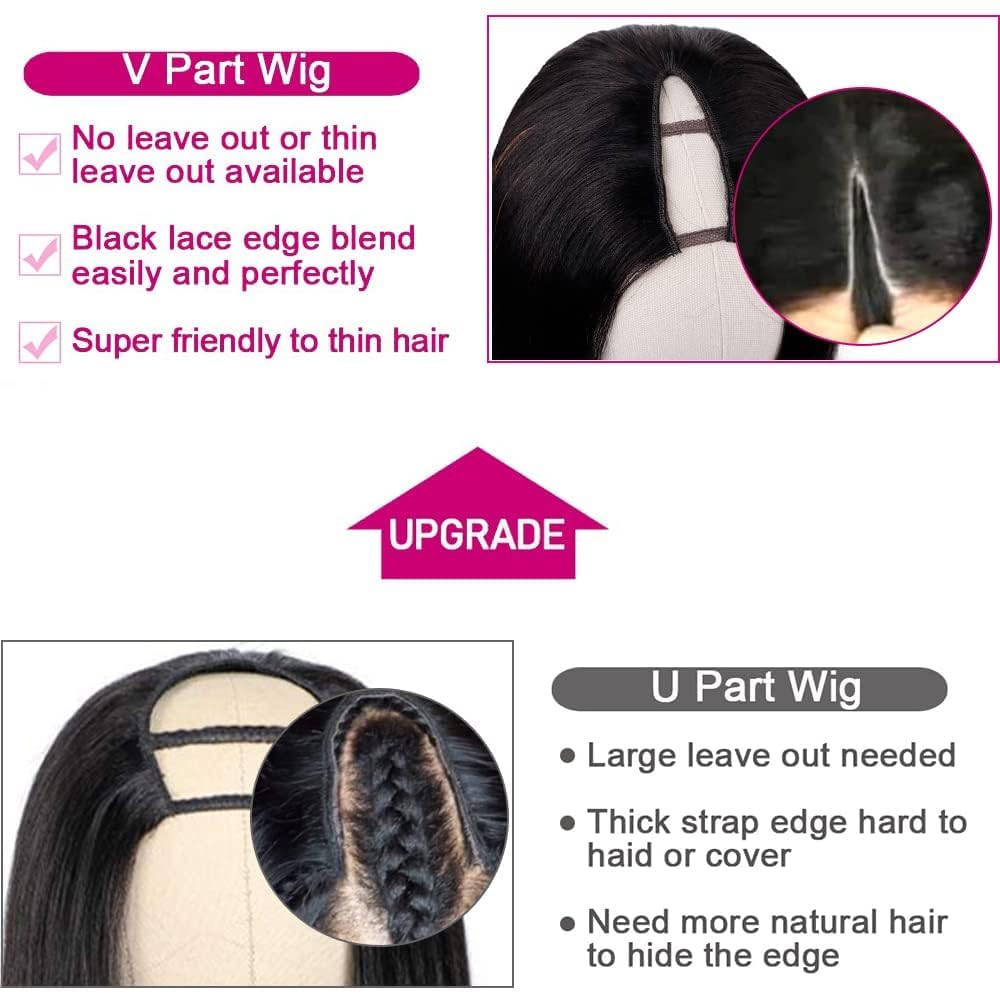 22Inch V Part Wigs Human Hair Straight Brazilian Human Hair Wigs For Black Women Upgrade U Part Wigs No Sew In No Glue 180% Dens