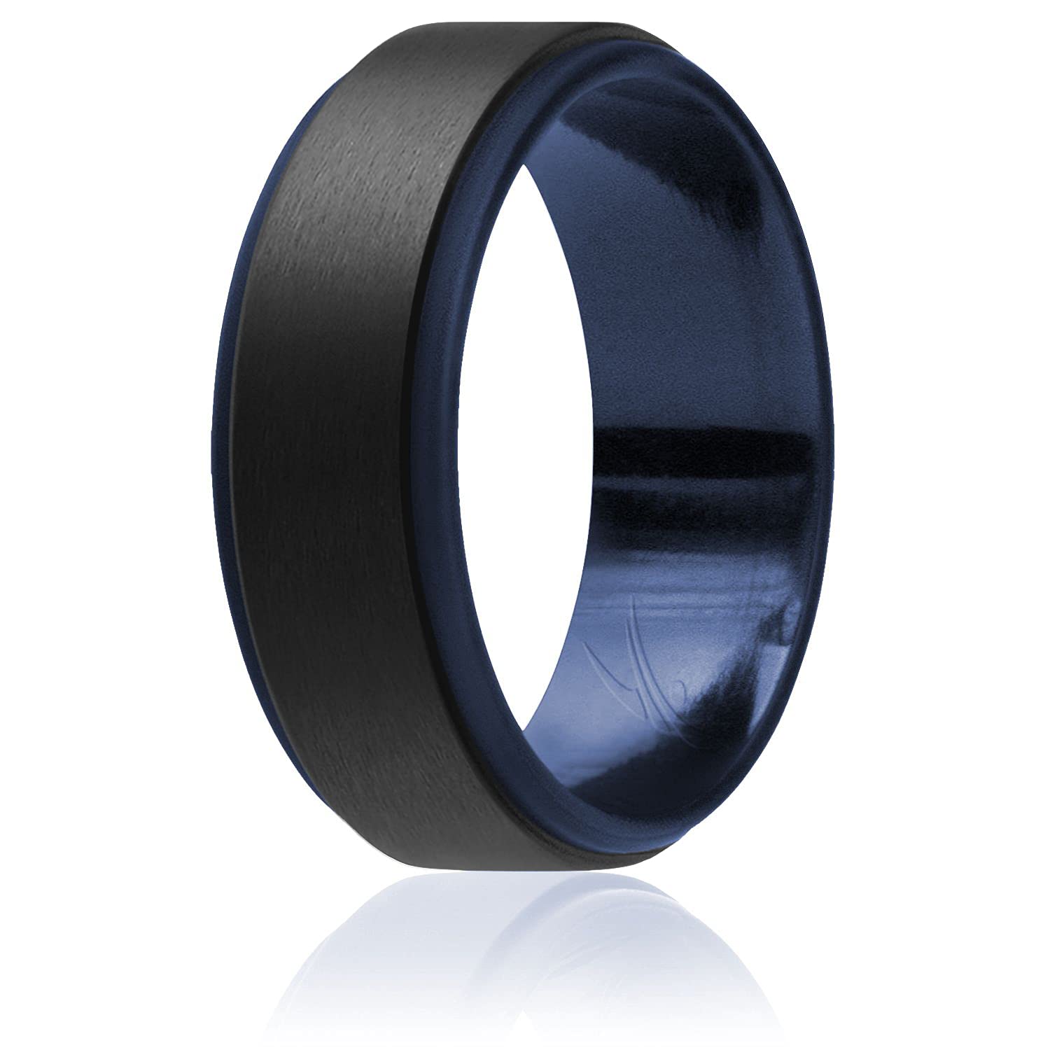 Silicone Wedding 2Layer Step Ring - Blue-Black By Roq For Men - 15 Mm Ring