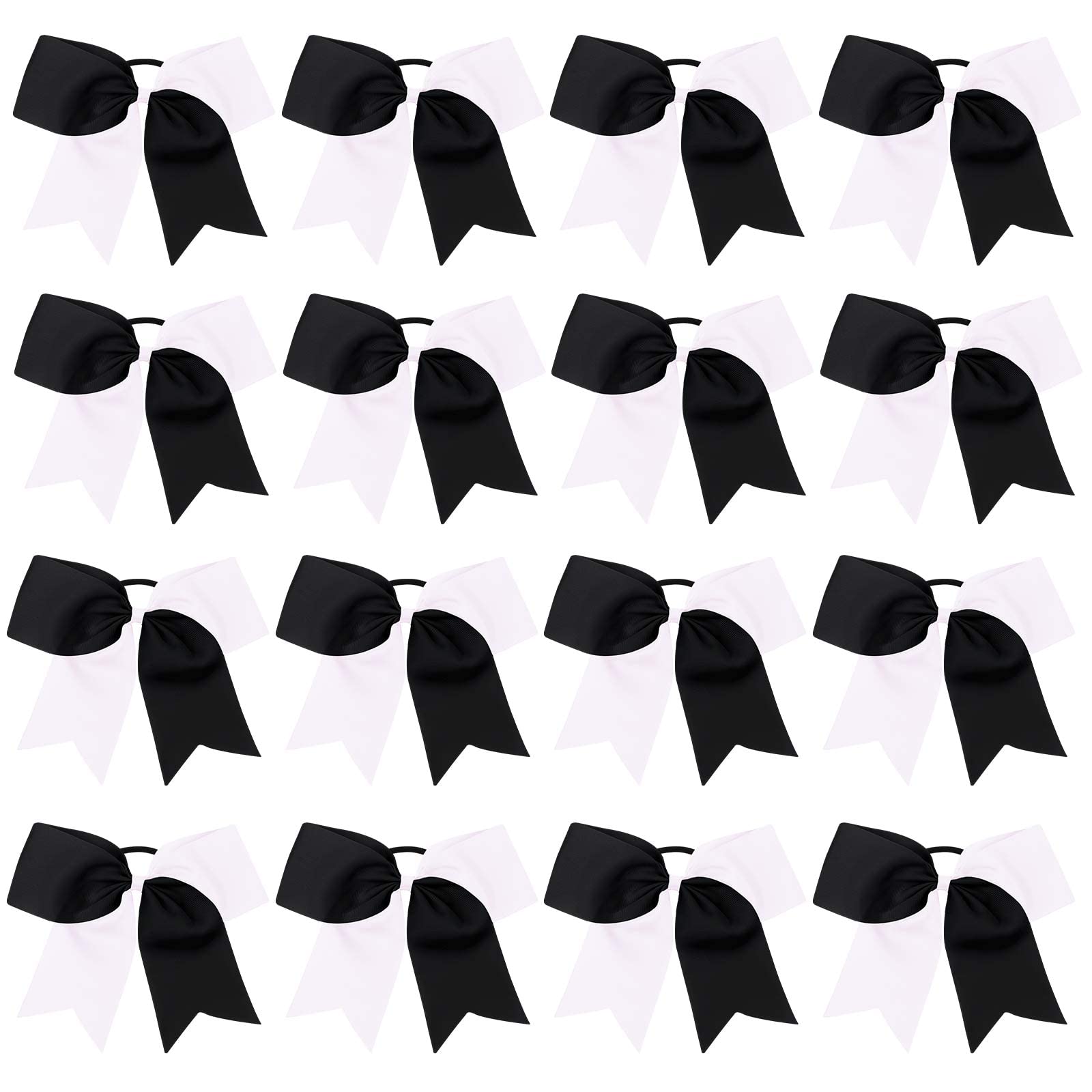 16Pcs 8 '' Large Cheer Hair Bows Ponytail Holder Elastic Band Handmade For Cheerleading Teen Girls College Sports (White/Black,