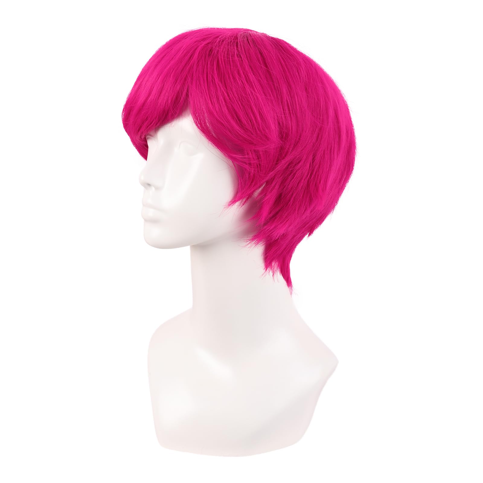 MapofBeauty 10 Inch/25 cm Side Bangs Fashion Men Short Curly Hair Cosplay Wig (Hot Pink)