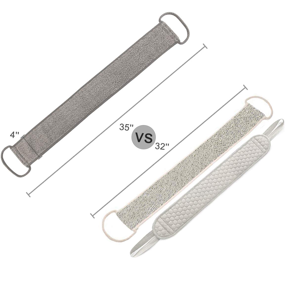 IYOOH Loofah Back Scrubber - Natural Flax Exfoliator, Dual-Sided, Extra Long, White Cotton-Bottom, 1 Count for Men & Women