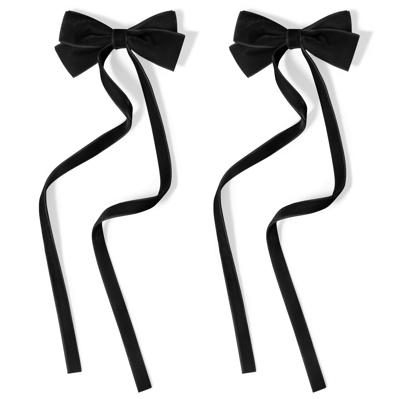 2Pcs Velvet Hair Bows Ribbon Hair Clip Black Ponytail Holder Accessories Slides Metal Clips Hair Bow For Women Girls Toddlers Te