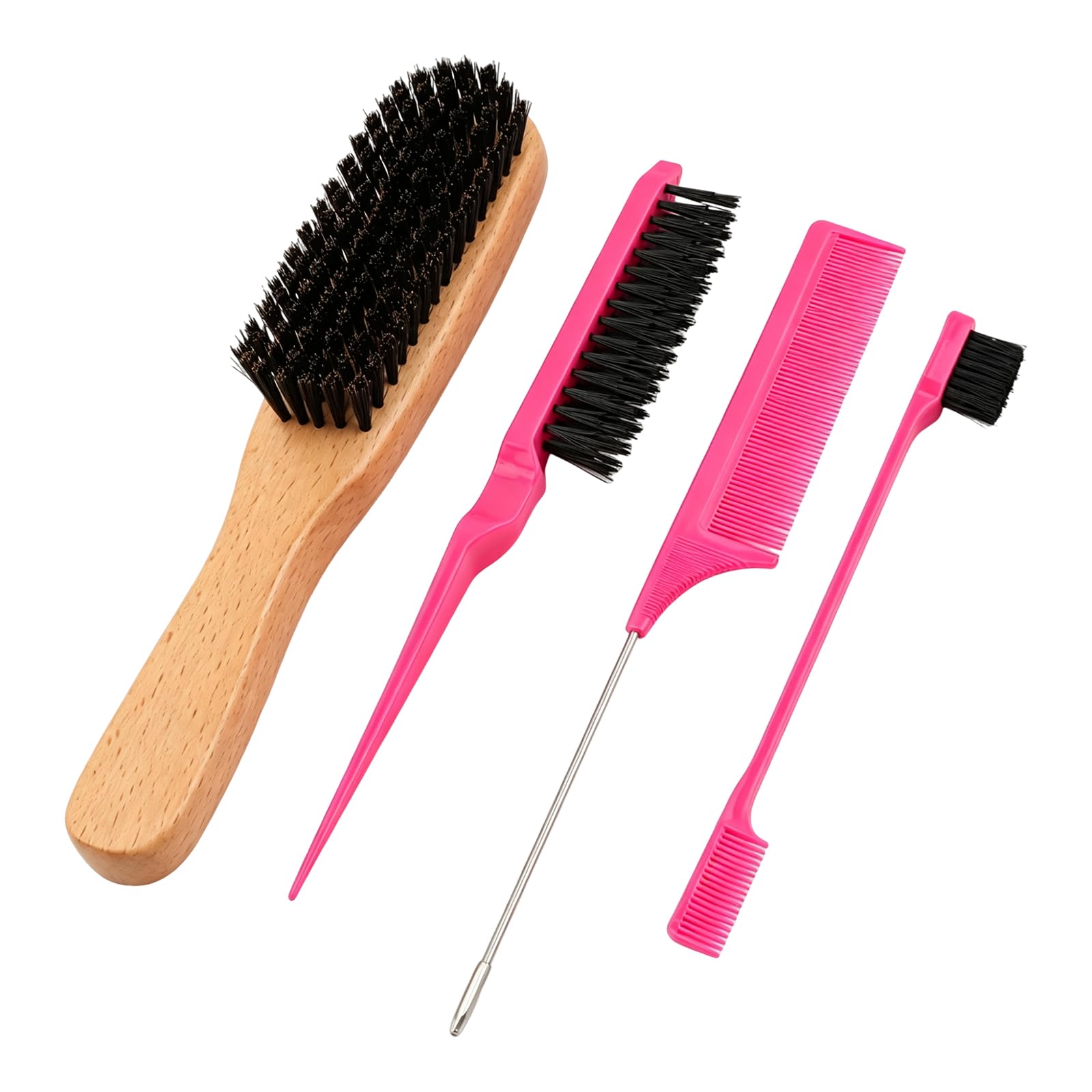 Boar Bristle Slick Back Hair Brush Kit for Women Men, Gel Comb Styling