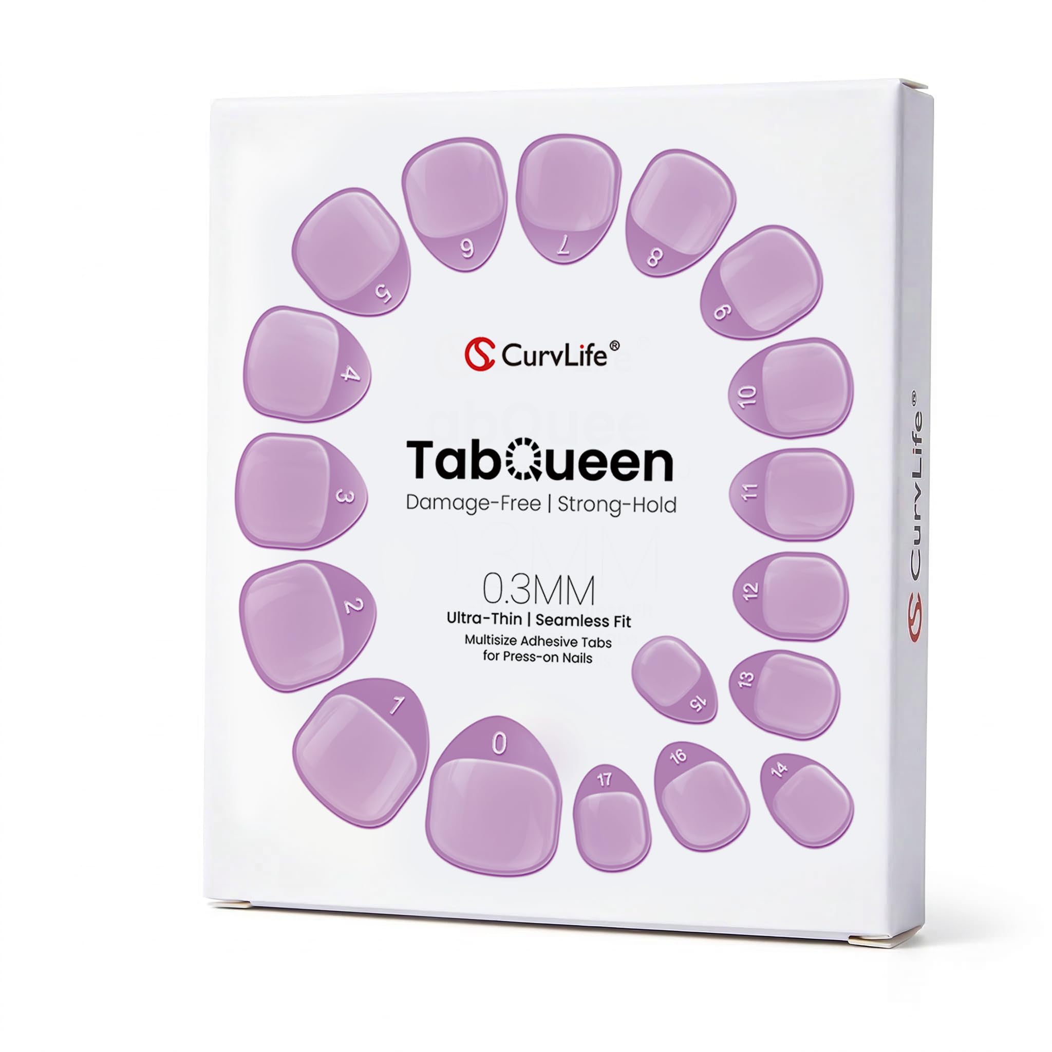 Curvlife TabQueen Strong Hold Nail Adhesive Tabs for Valentine Press On Nails - 20 Sheets 360pcs 18 Sizes, 0.3mm Ultra Thin Wate