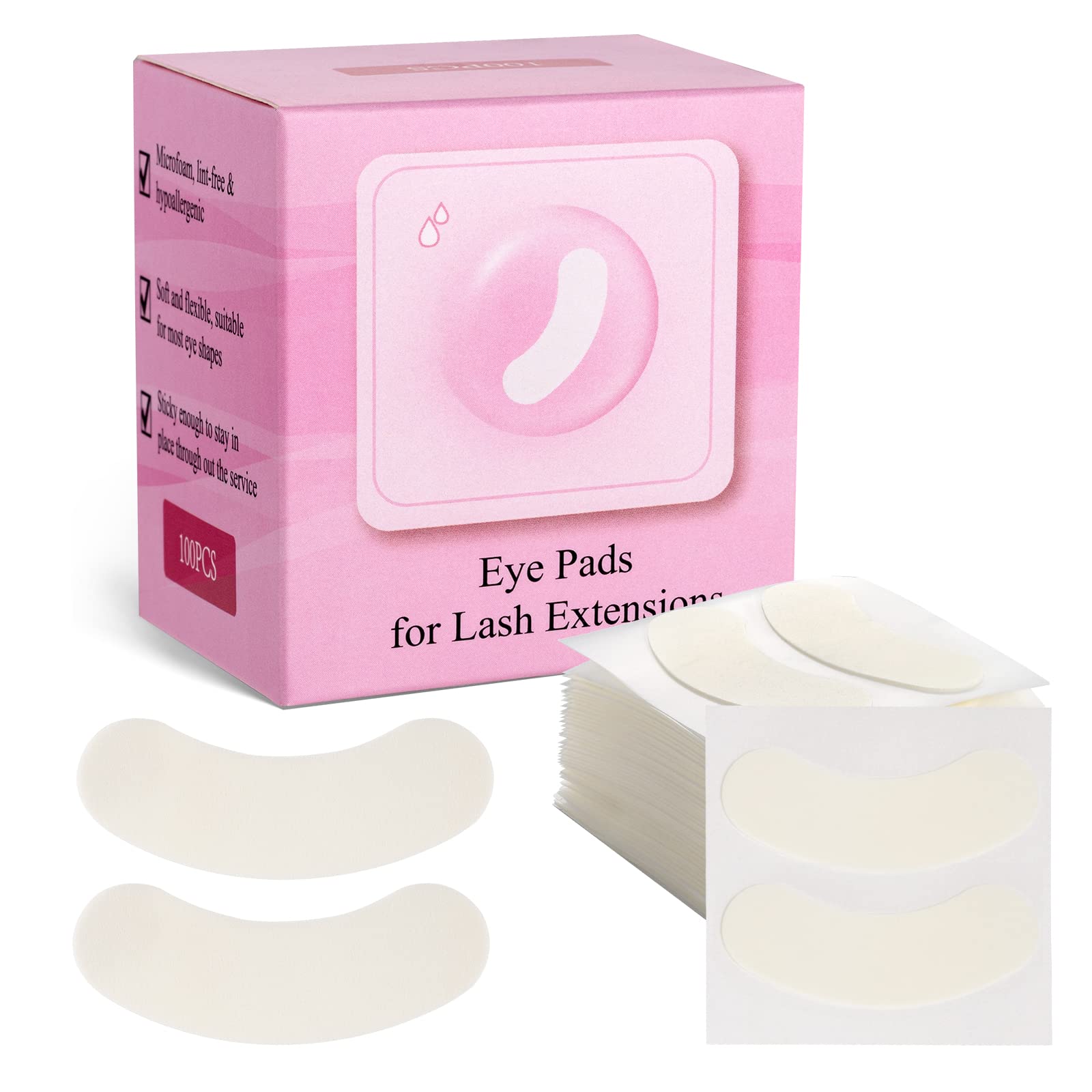 Miuffue 100 Pcs Foam Eye Pads For Lash Extensions, Under Eye Pads For Eyelash Extensions, Micro-Foam Lash Pads Lint Free, Stick