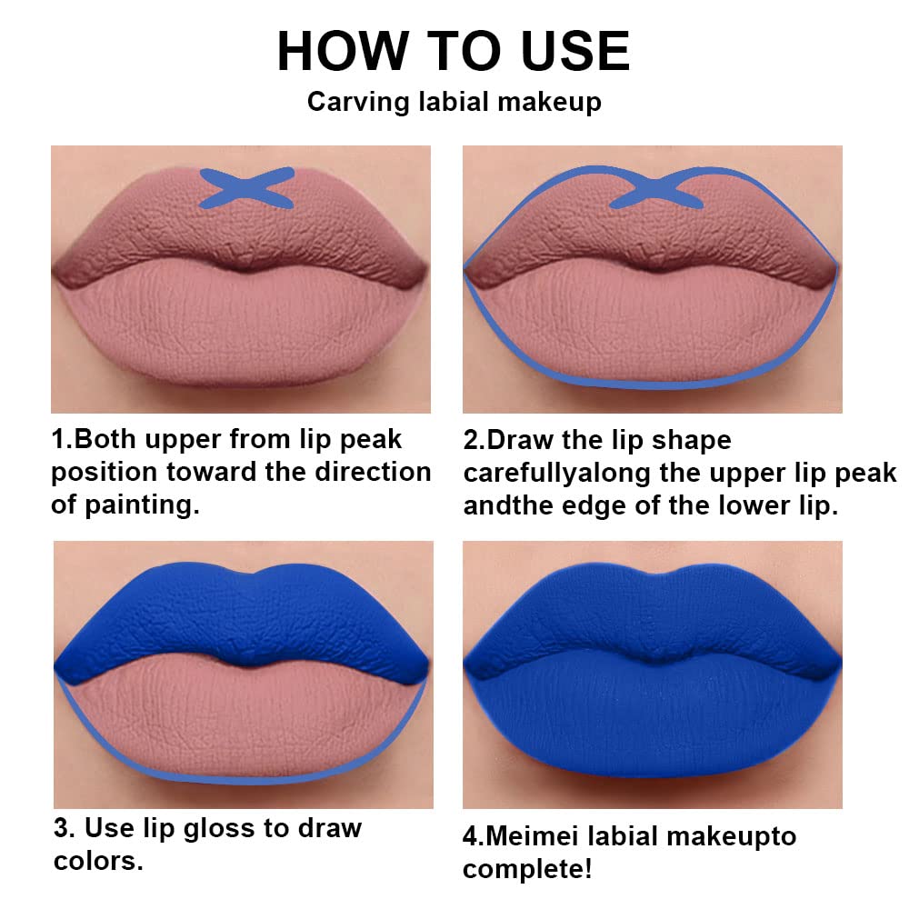 Evpct 2Pcs Royal Light Blue Matte Liquid Lipstick And Lip Liner Pencil Makeup Set Dnm Blue Lipstick 24H And With Lip Liner Set W