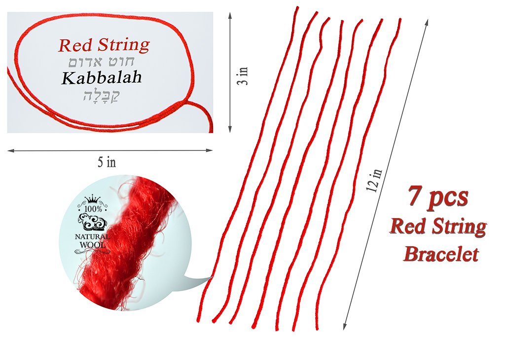 Kabbalah 7 pcs Red String Bracelet - Wool, One Size, ABC-1234, Protection from Evil Eye, Includes Prayer & Blessing Certificate