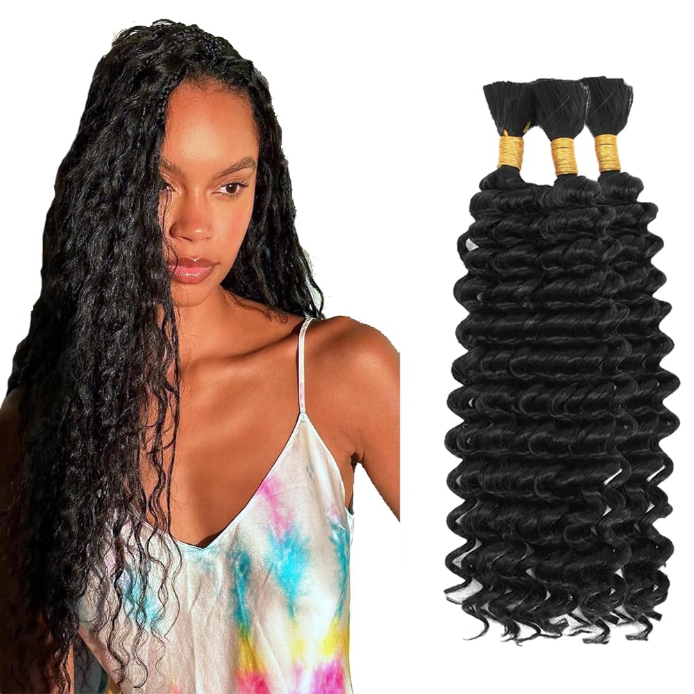 #1B Natural Black Human Braiding Hair for Boho Braids Hair 16 16 16 Inch Curly Boho Hair for Braiding Human Hair Unprocessed Bra