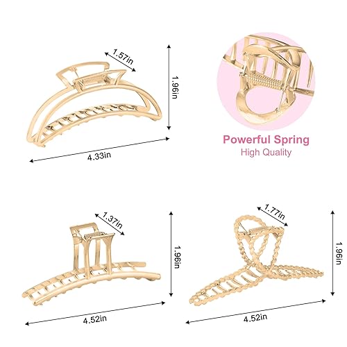 LUKACY 6 Pack Large Metal Hair Claw Clips - 4 Inch Gold Jaw Hair Accessories for Thick & Thin Hair, Strong Hold, Fashionable Styling