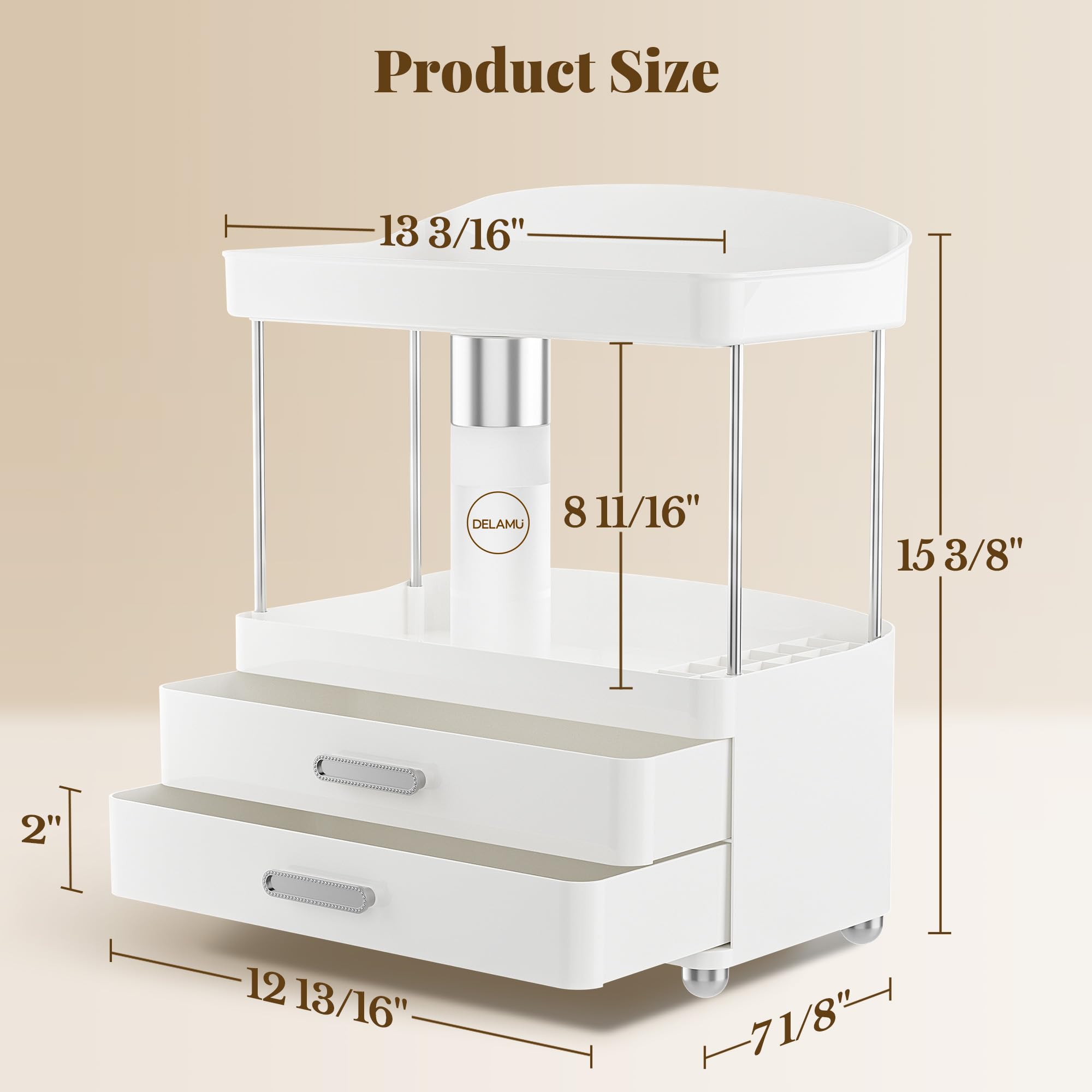 Delamu Bathroom Counter Organizer with Lipstick Holder, 4-Tier 2-Drawers Makeup Organizer, Bathroom Organizers and Storage for V