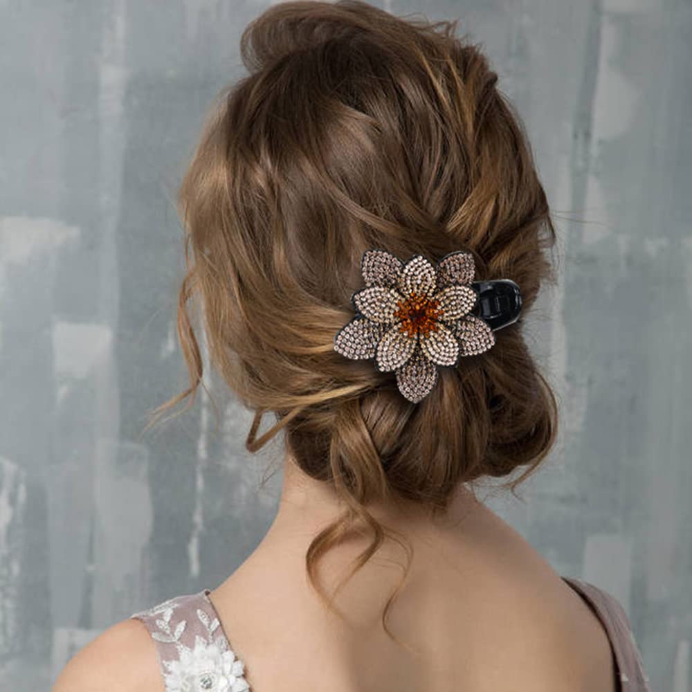 Insowni 4 Pack Luxury Fancy Decorative Glitter Sparkly Crystals Rhinestones Big Flower Hair Claws Clips Barrettes Hairpins Clamp