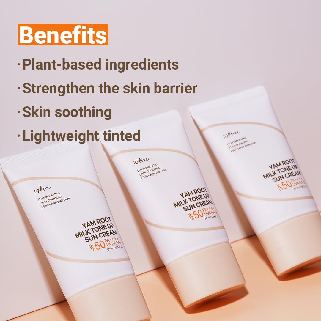 Isntree Yam Root Milk Tone Up Sun Cream 50Ml, 1.69 Fl Oz | Moisturizing Tinted Spf50+ Pa++++ | Natural Coverage | Vegan Skincare