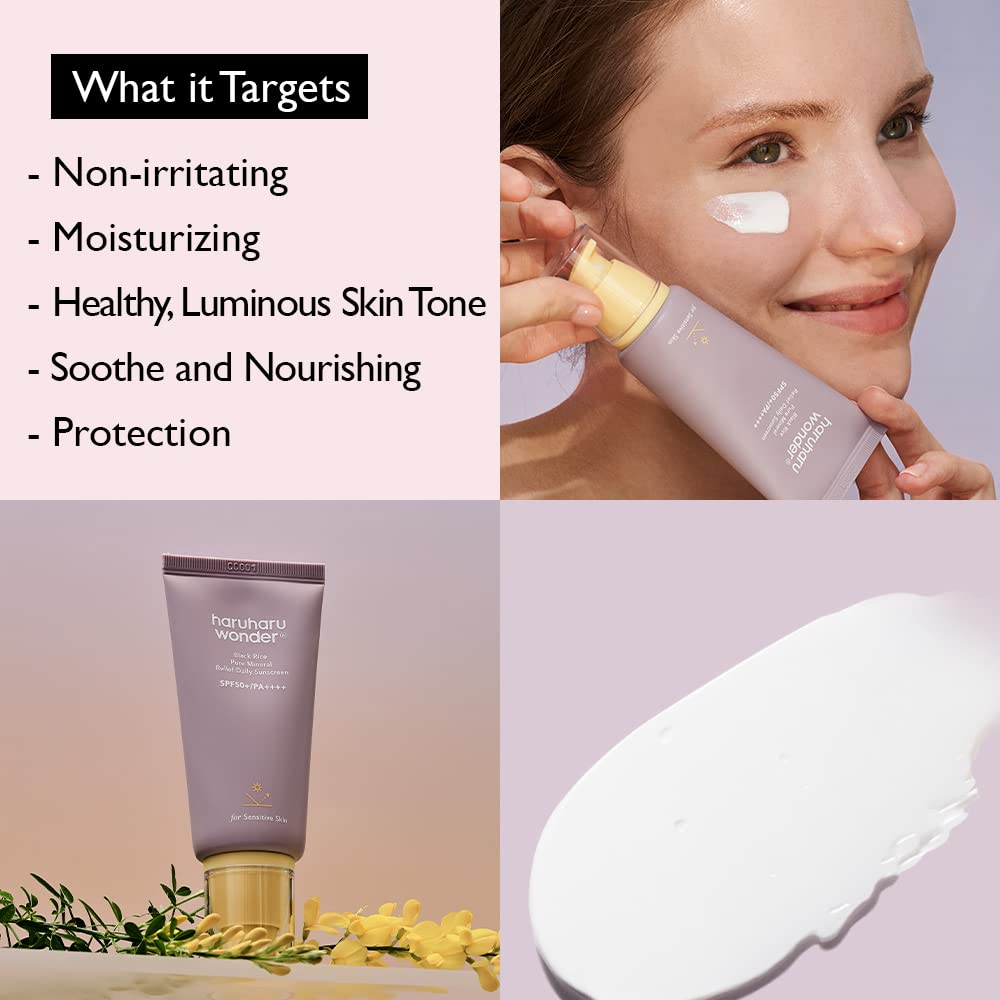 Haruharu Wonder Black Rice Pure Mineral Relief Daily Sunscreen, Spf50+/Pa++++, Broad Spectrum Uva/Uvb, Octinoxate & Oxybenzone F