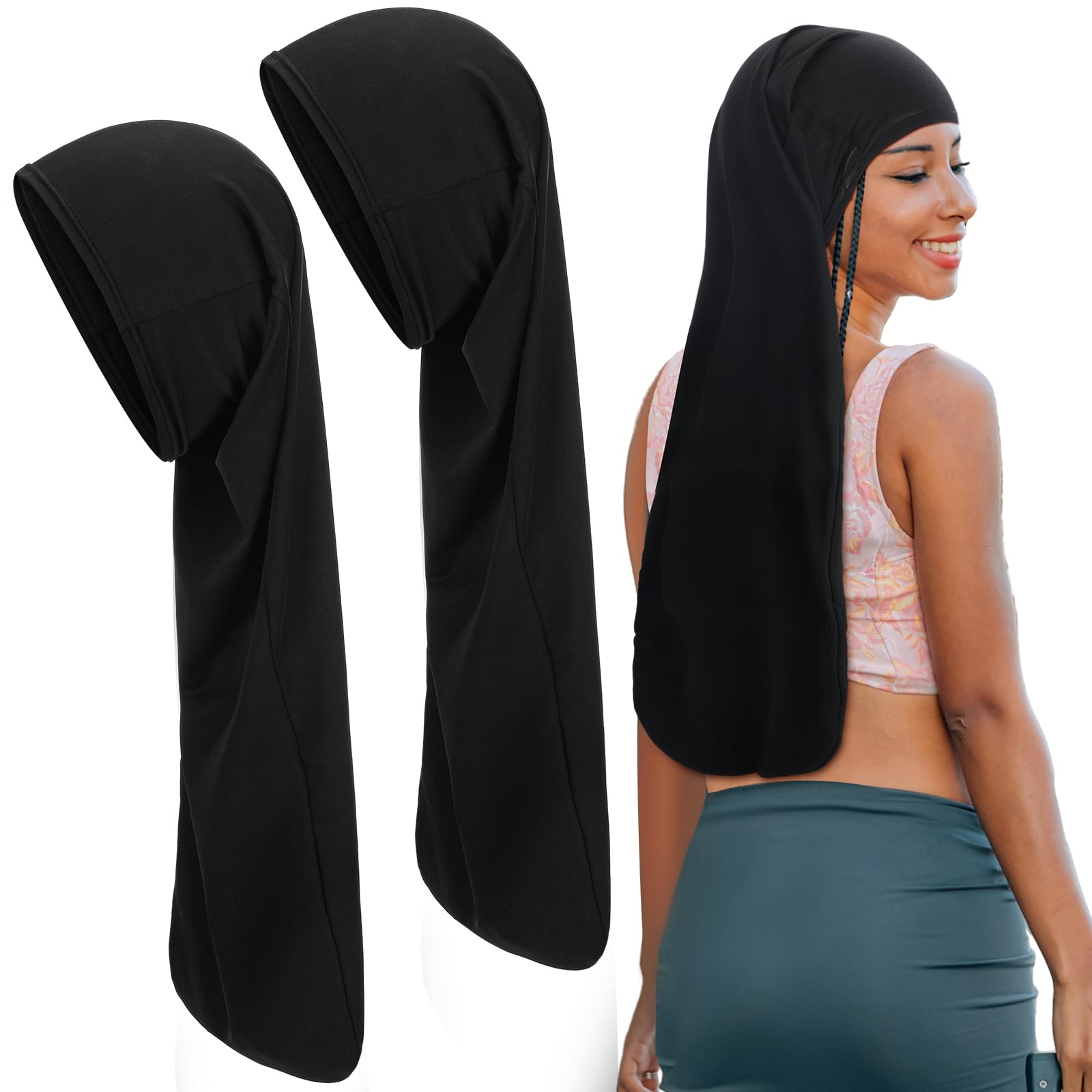 Twistover 2 Pcs Jumbo Black Dreadlock Cap Hair Dreads Head Wrap Loc Wraps for Dreads Hair Accessories for Men Women Sleeping (25