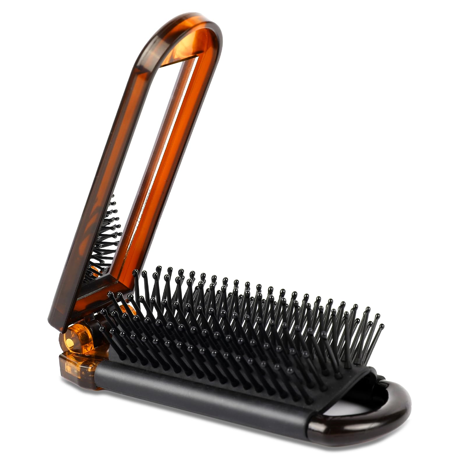 Mozeat Lens Folding Hair Brush With Mirror, Compact Travel Brush, Portable Hair Comb, Mini Hair Brush, Travel Comb For Gym, Trip