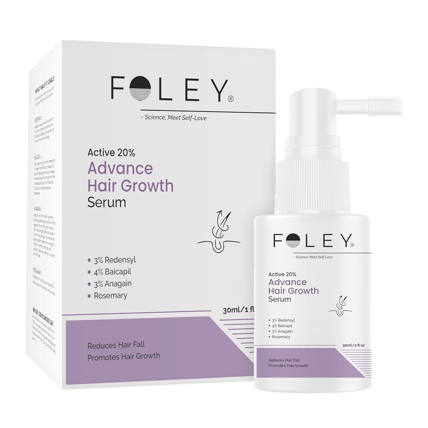 Foley Advanced Hair Growth Serum | Hair Fall Control & Hair Growth | 3% Redensyl, 4% Baicapil, 3% Anagain & Rosemary MenWomen 3