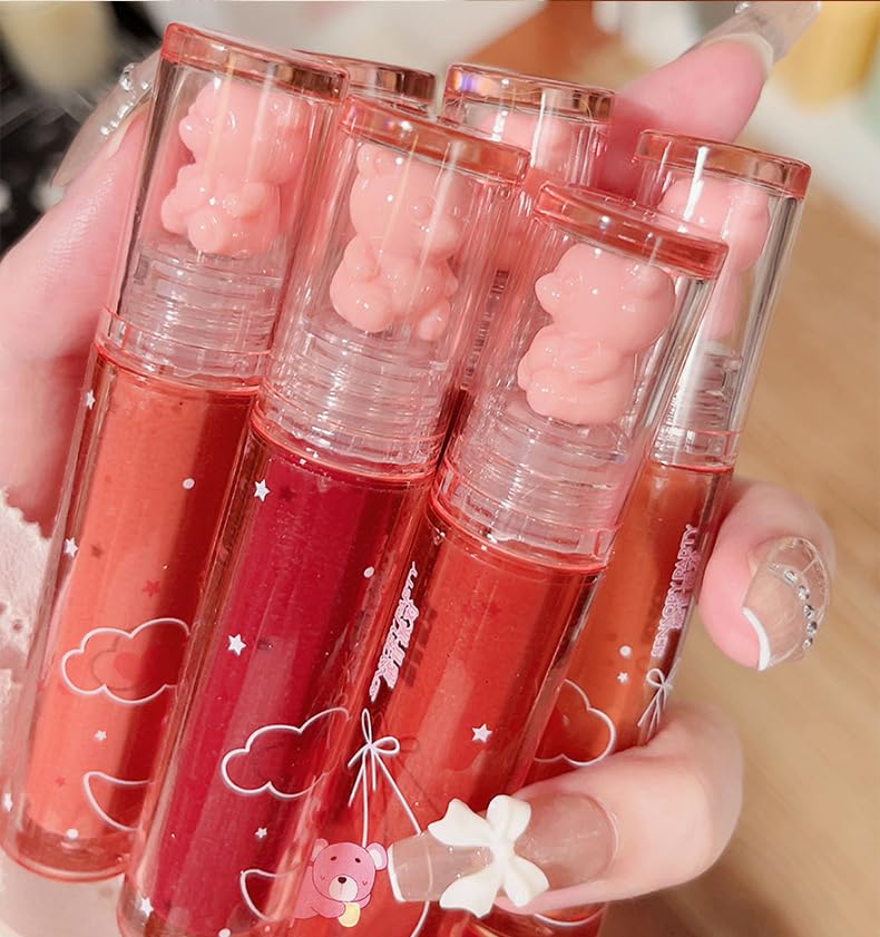6 Colors Bear Hydrating Lip Gloss Liquid Lipstick Set Cute Bear Jelly Lipstick Moisturizing Sweet Lip Glaze Set Bear Beauty Make