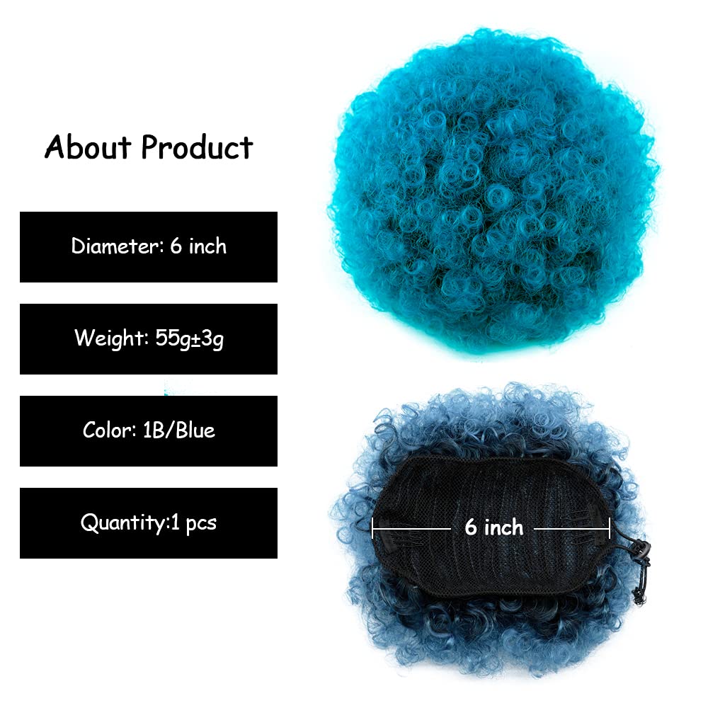 Yinmei Baibian Ombre Blue Afro Puff Drawstring Ponytail Short Ponytail High Puff Bun Hair Piece Kinky Curly Clip In On Updo Hair