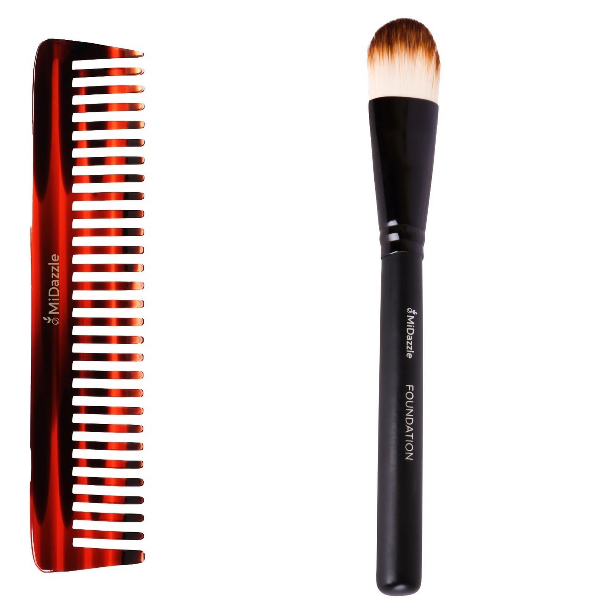 Midazzle Handcrafted Grooming Comb With Foundation Makeup Brush, Set Of 2
