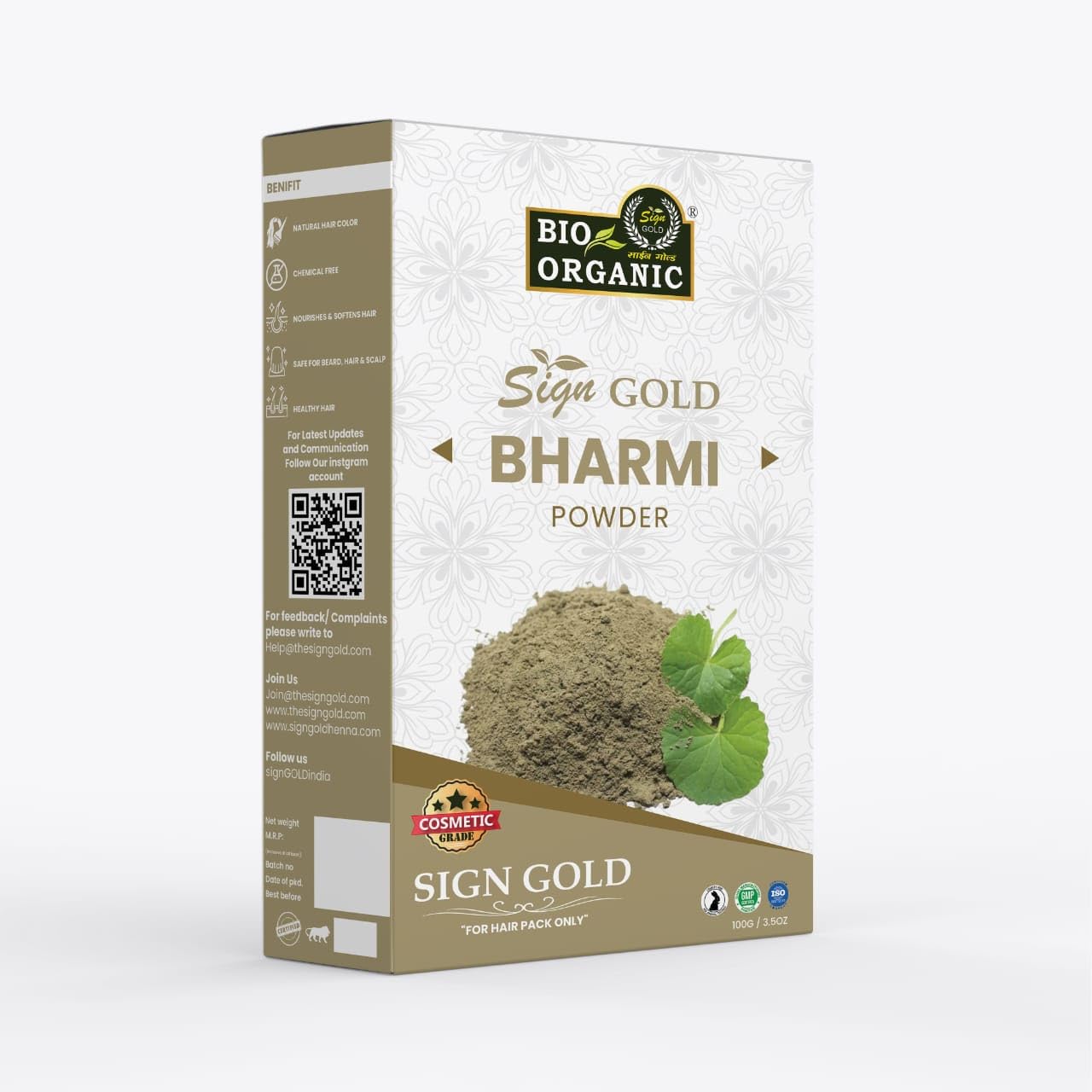 Sign Gold Bio Organic Herbals Pure Brahmi Powder| Bacopa Powder | For Hair Care (3.5 oz  100grams  0.2 lb)