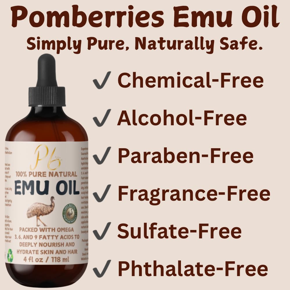 Emu Oil, 100% Pure Australian Emu Oil - Refined Natural Oil for Hair Growth, Natural Skin Moisturizer, Hydrating Face & Body Oil