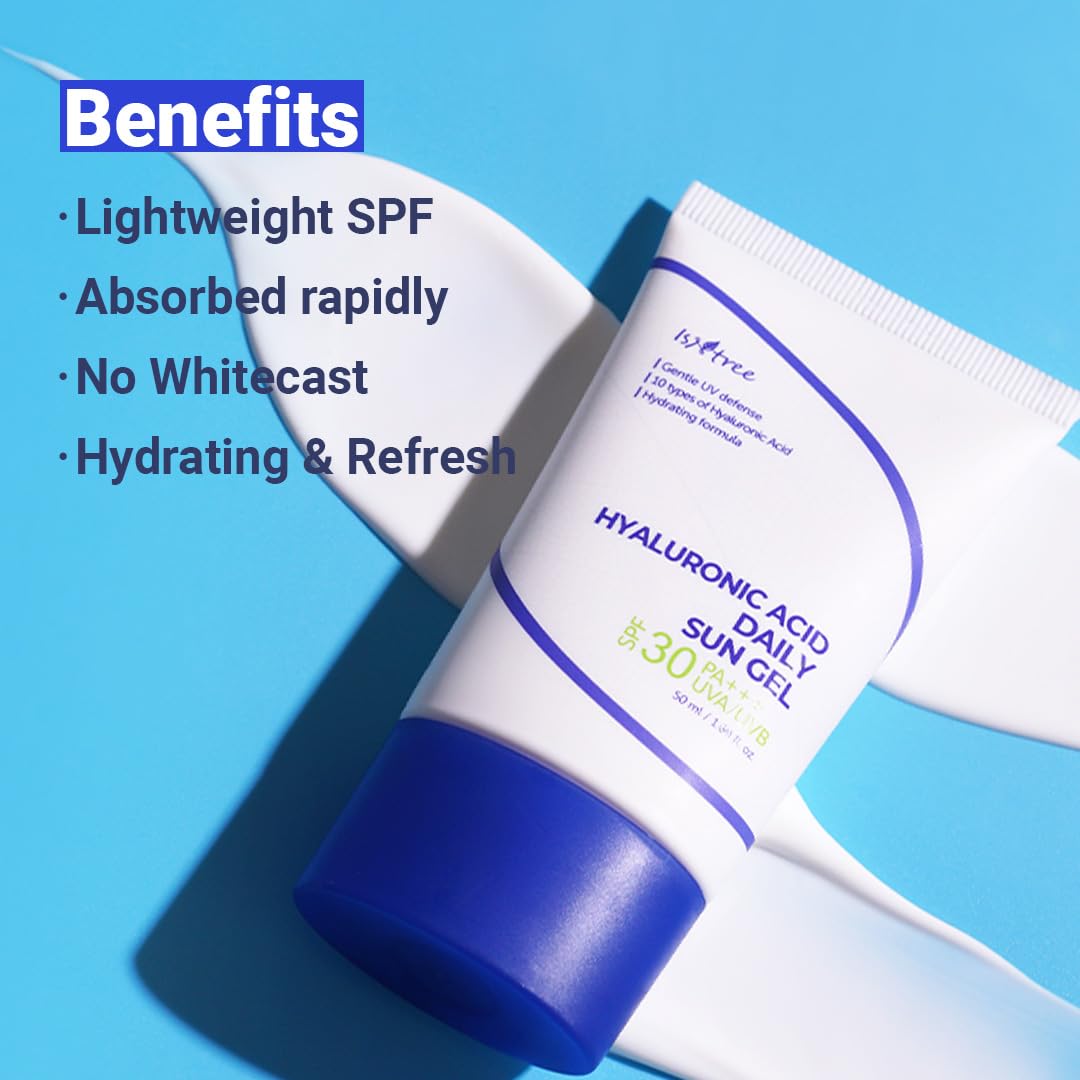 Isntree Hyaluronic Acid Daily Sun Gel 50Ml, 1.69 Fl Oz | Spf 30 | Moisturizing Sunscreen | No White Cast | Lightweight | Mild Fo