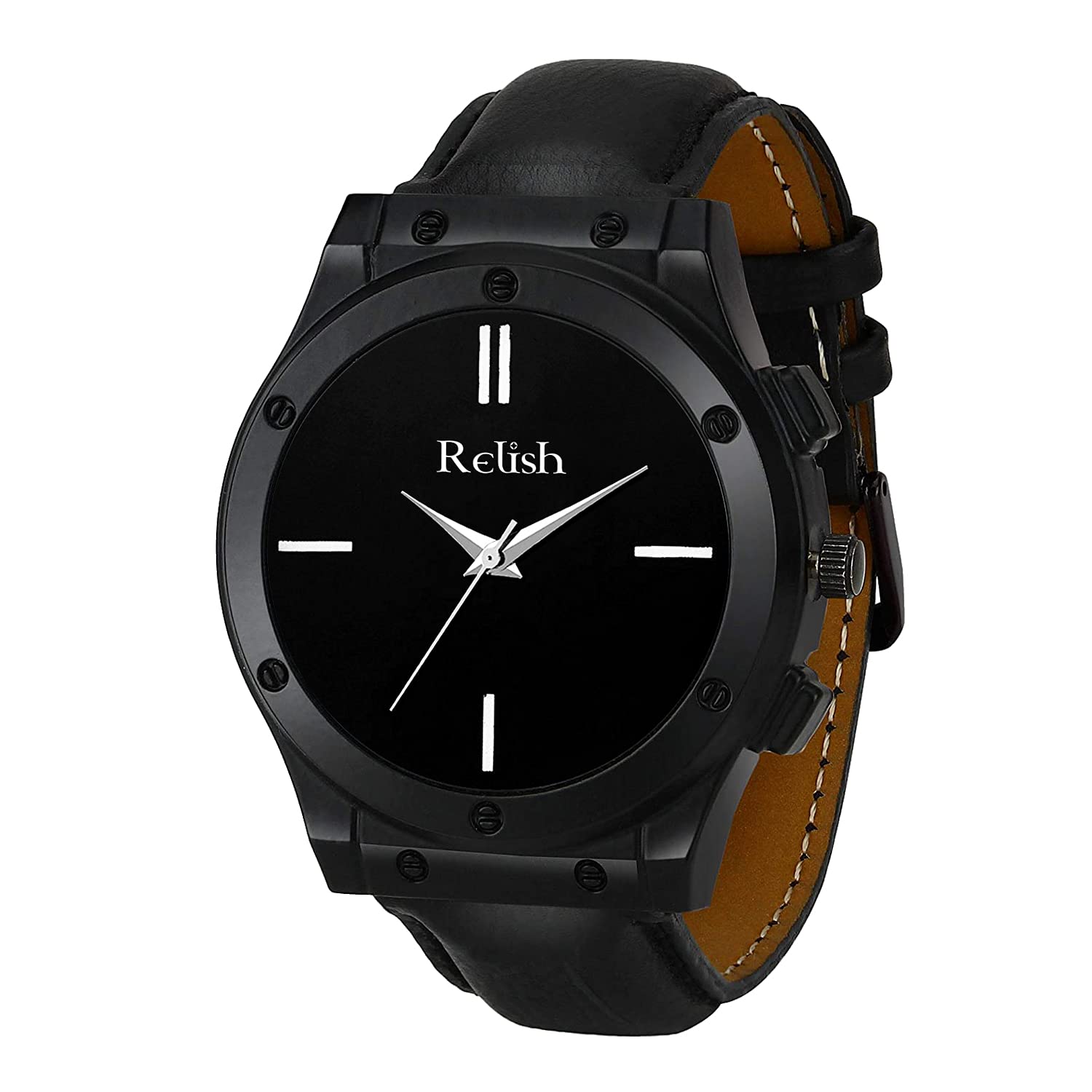 Relish Analog Stainless Steel Case Black Strap Analog Display Quartz Watch | Dark Series (Black)