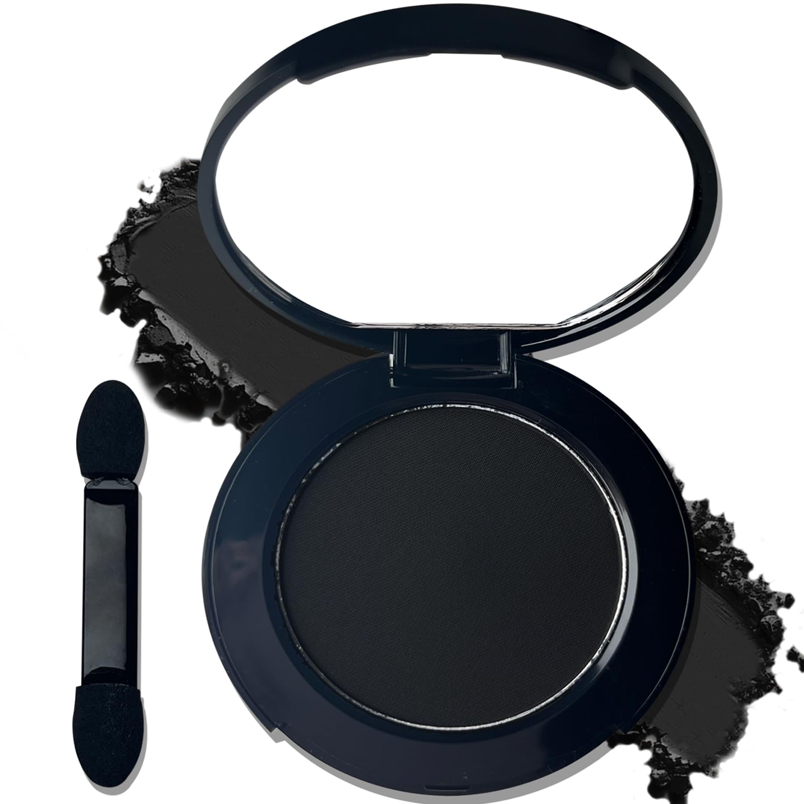 Meicoly Black Eye Shadow With Mirror,Matte Single Eyeshadow For Halloween,Pressed Powder Eyeshadow Makeup,Matte Shade Eyelid Col