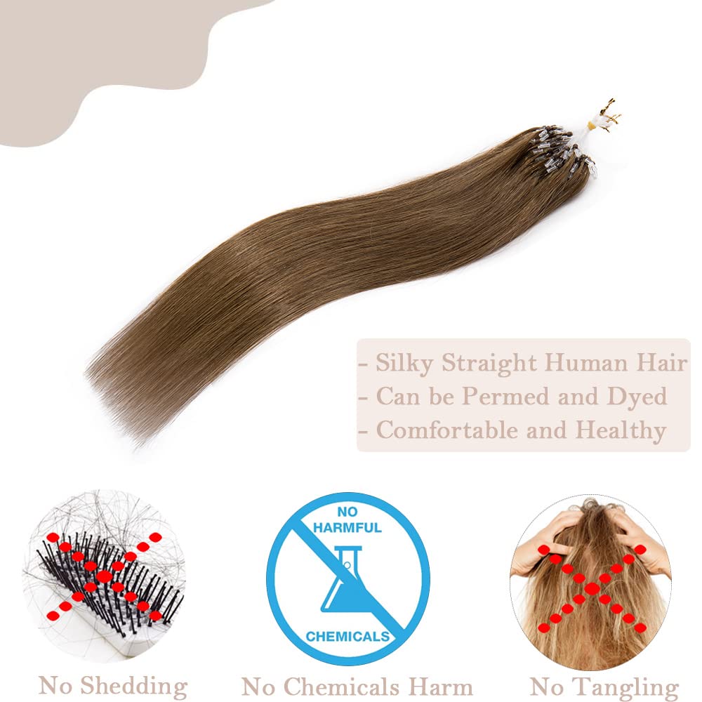 Sego Hair Extensions Micro Beads Human Hair 24 Inch Microlink Hair Extensions Cold Fusion Stick Tipped Hair Extension Light Brow