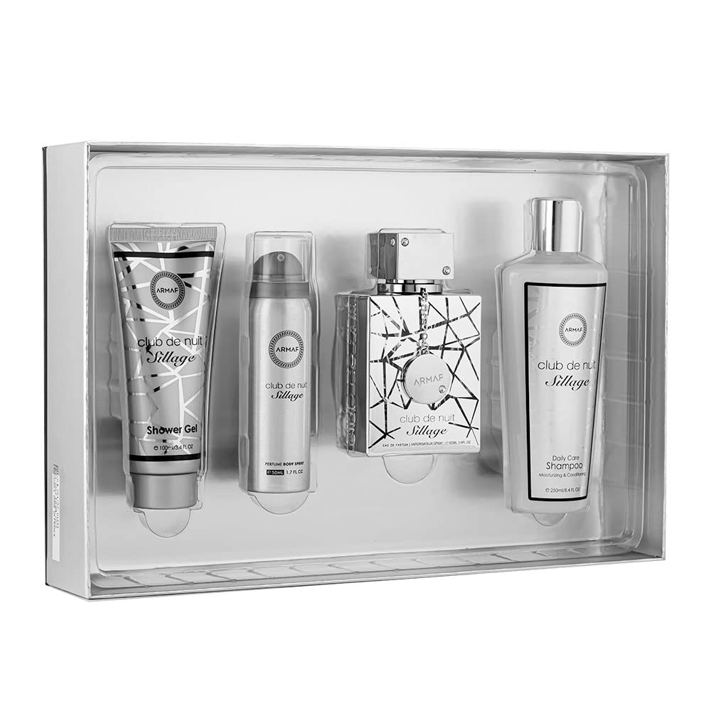 Armaf Club De Nuit Sillage for Men - 4 Pc Gift Set 3.6oz EDP Spray, 3.4oz Shower Gel, 8.4oz Shampoo, 1.7oz Body Spray