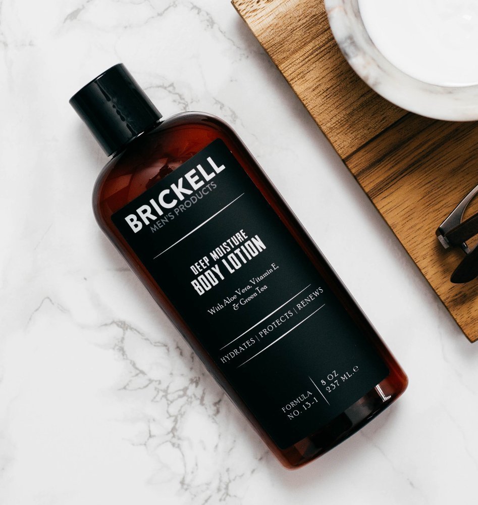 Brickell Men's Deep Moisture Body Lotion for Men, Natural and Organic Protects and Hydrates Dry Skin, 8 Ounce, Unscented