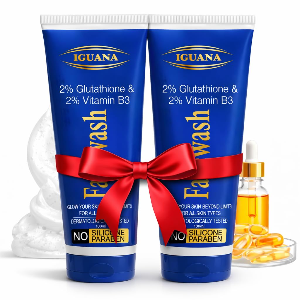 Iguana 2% Glutathione + 2% Niacinamide Face Wash | Skin Brightening Cleanser For Dark Spots, Tan Removal & Dull Skin | Gentle Da