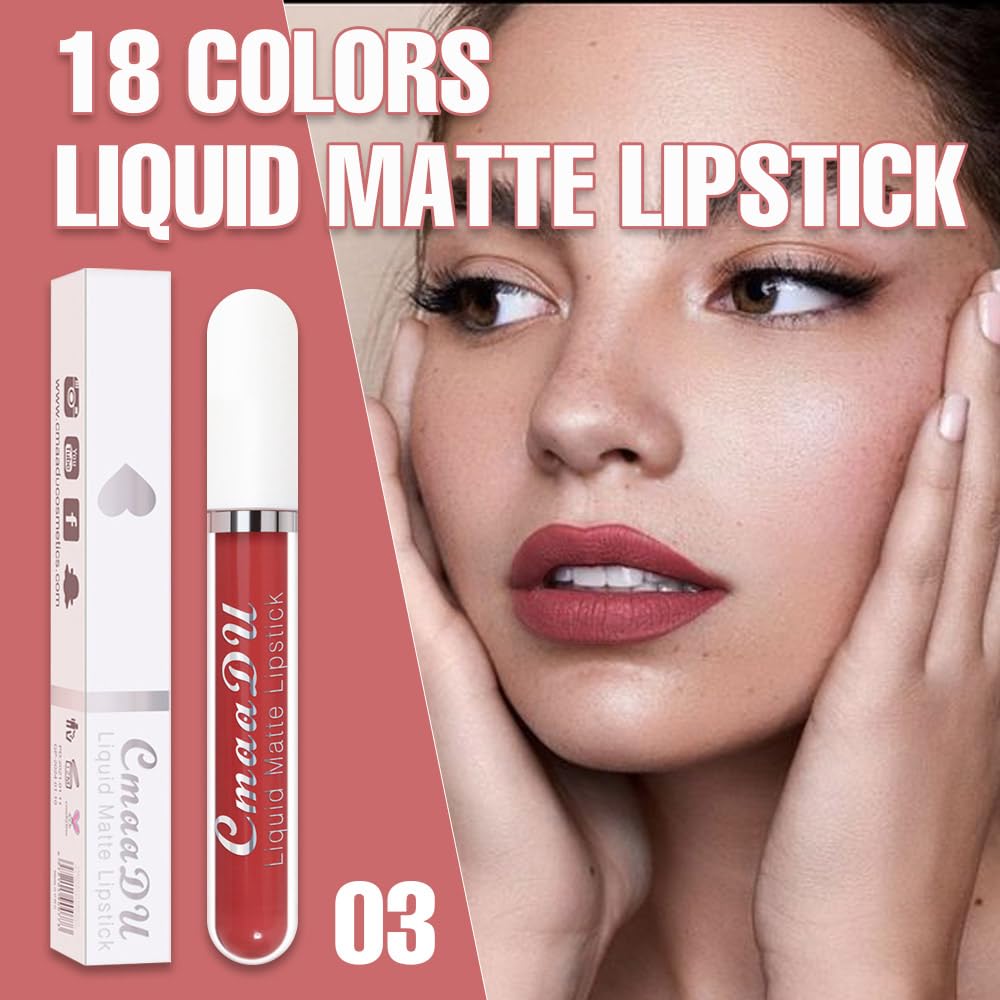 Evpct Cmaadu 1Pcs Coral Red Liquid Matte Lipstick Lipgloss Set For Women, Labiales Mate 24 Horas Originales Matte Larga Duracion