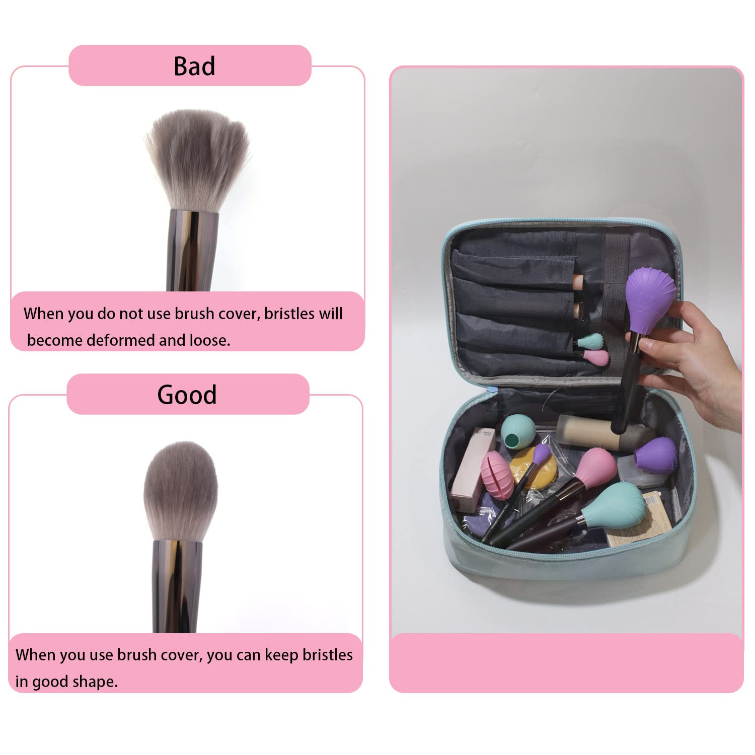 Lormay 4 Pcs Silicone Makeup Brush Covers, Brush Bubbles For Protecting Bristles From Getting Crushed And Keeping Cosmetic Bag C