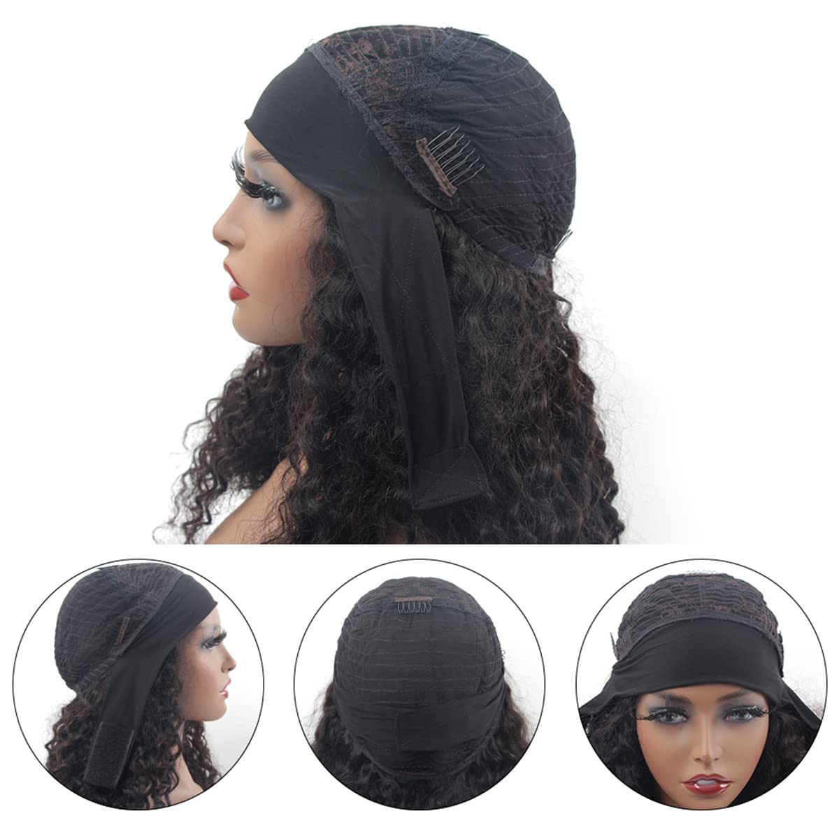 Isee Headband Human Hair Wigs 180% Density Water Wave Curly None Lace Front For Black Women Glueless Deep Wave Machine Made Wigs