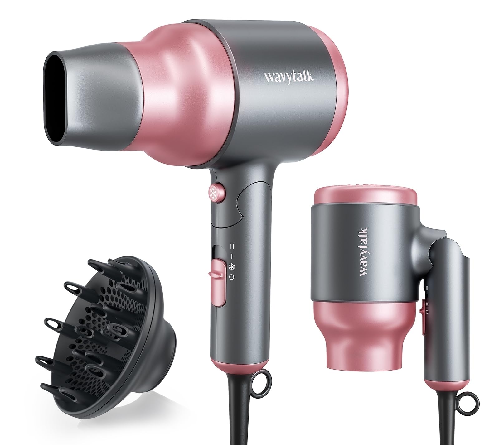 Wavytalk Portable Hair Dryer with Diffuser, Foldable Mini Hair Dryer with Lightweight Design, 1600W Small Hair Blow Dryer with D