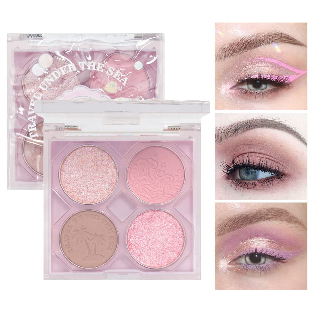AMY'S DIARY Pink Mini Eyeshadow Palette - 4 Colors Glitter Waterproof Makeup, 1 Count, Color 02