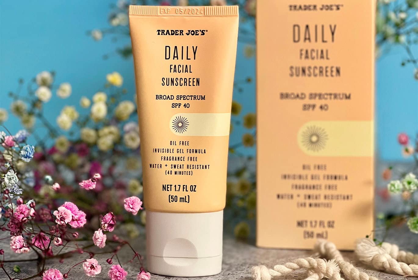 TJ's Daily Facial Sunscreen SPF 40 - Oil Free Invisible Gel, Fragrance Free, Water & Sweat Resistant, 1.7 Fl Oz