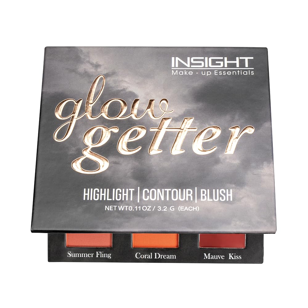 Insight Glow Getter 3In1 Blusher, Highlighter & Contour Palette | Face Sculpting, Shimmer & Glow Makeup Compact | LongLasting
